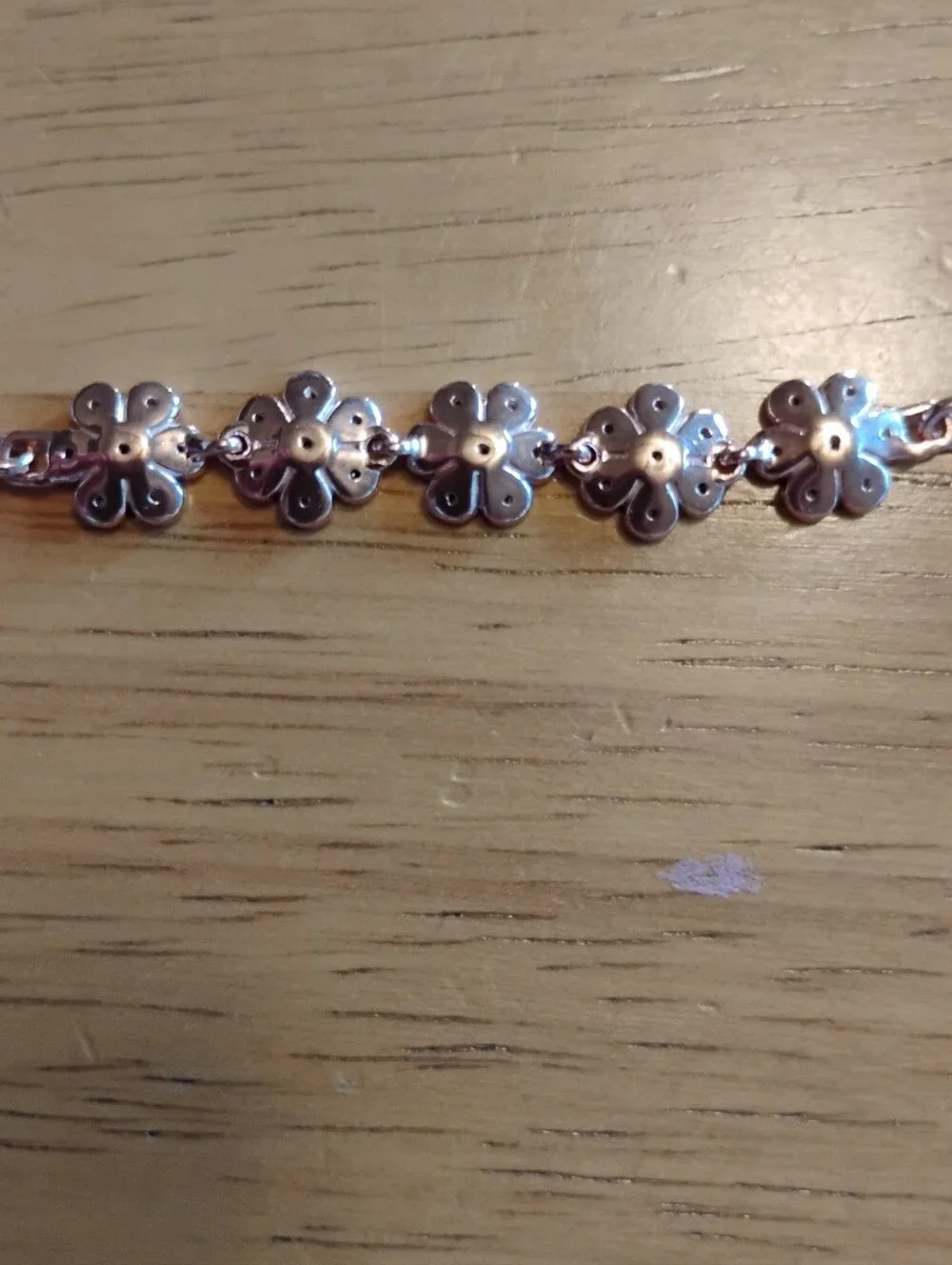 Rose Gold Vermeil Over 925 Silver Floral Link Bracelet Natural Pink Diamonds - Picture 4 of 4